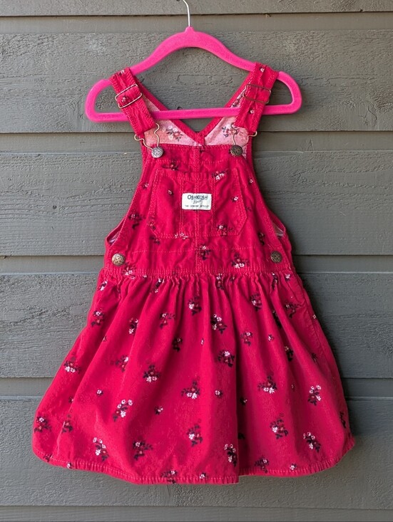 OshKosh B'gosh Other - NWOT OshKosh B'gosh Toddler Floral Print Jumper Dress Red Corduroy Size 3T